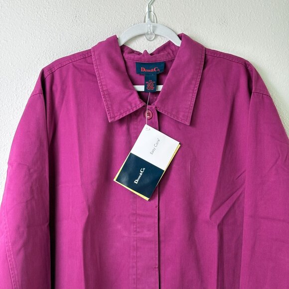 Denim & Co Button Front Trench Coat Size 2X Purple Long Sleeve A100855 NWT - Picture 2 of 13